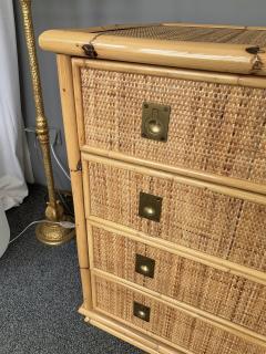  Dal Vera Bamboo Rattan and Brass Chest of Drawers by Dal Vera Italy 1970s - 2250877