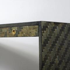  Dal Vera Console Table Green Bamboo Marquetry and Brass by Dal Vera Italy 1970s - 2744547