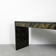  Dal Vera Console Table Green Bamboo Marquetry and Brass by Dal Vera Italy 1970s - 2744553