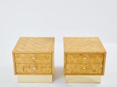  Dal Vera Italian Dal Vera bamboo marquetry and brass bedside tables 1970s - 3479048