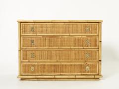  Dal Vera Italian Dal Vera bamboo rattan and brass chest of drawers 1970s - 2264389