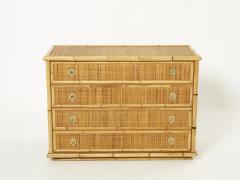  Dal Vera Italian Dal Vera bamboo rattan and brass chest of drawers 1970s - 2264390