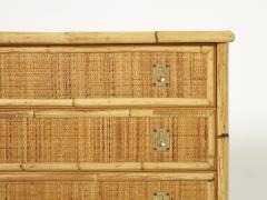  Dal Vera Italian Dal Vera bamboo rattan and brass chest of drawers 1970s - 2264393