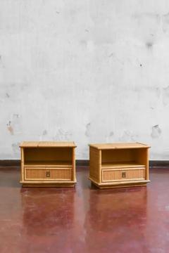  Dal Vera Pair Of Dal Vera Bedside Tables In Bamboo And Wicker With Brass Details 1970s - 3707635