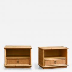  Dal Vera Pair Of Dal Vera Bedside Tables In Bamboo And Wicker With Brass Details 1970s - 3709941