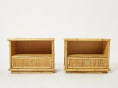  Dal Vera Pair of Italian Dal Vera bamboo rattan and brass night stands 1970s - 2264415