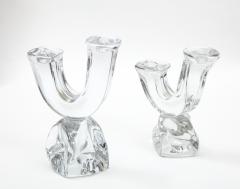  Daum 1960s Daum France Two Arm Crystal Candleholders - 2350940