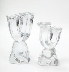  Daum 1960s Daum France Two Arm Crystal Candleholders - 2350959