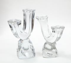  Daum 1960s Daum France Two Arm Crystal Candleholders - 2350973