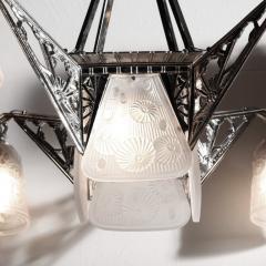  Daum Daum Nancy Art Deco Four Arm Frosted Glass Nickeled Bronze Chandelier by Daum Nancy - 3197783