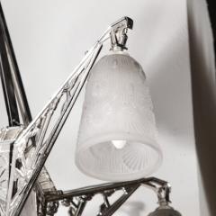  Daum Daum Nancy Art Deco Four Arm Frosted Glass Nickeled Bronze Chandelier by Daum Nancy - 3197811
