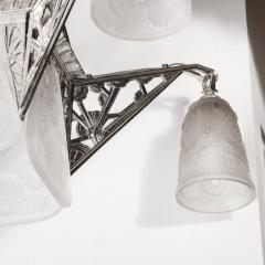  Daum Daum Nancy Art Deco Four Arm Frosted Glass Nickeled Bronze Chandelier by Daum Nancy - 3197813