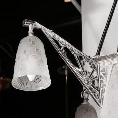  Daum Daum Nancy Art Deco Four Arm Frosted Glass Nickeled Bronze Chandelier by Daum Nancy - 3197814