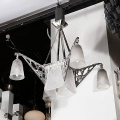  Daum Daum Nancy Art Deco Four Arm Frosted Glass Nickeled Bronze Chandelier by Daum Nancy - 3197864