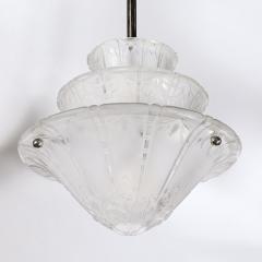  Daum Daum Nancy Art Deco Molded Frosted Glass Pendant Relief Detailed Chandelier signed Daum - 3998239