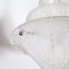  Daum Daum Nancy Art Deco Molded Frosted Glass Pendant Relief Detailed Chandelier signed Daum - 3998278