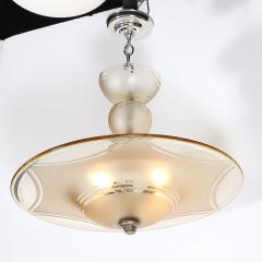  Daum Daum Nancy Art Deco Signed Daum Frosted Rose Hue Saucer Form Pendant Chandelier - 4792532
