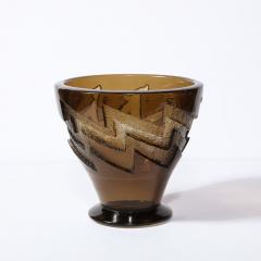  Daum Daum Nancy Art Deco Smoked Acid Etched Glass Vase with Zig Zag Motif Signed Daum Nancy - 3275797