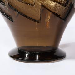  Daum Daum Nancy Art Deco Smoked Acid Etched Glass Vase with Zig Zag Motif Signed Daum Nancy - 3275798