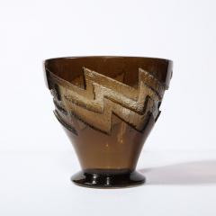  Daum Daum Nancy Art Deco Smoked Acid Etched Glass Vase with Zig Zag Motif Signed Daum Nancy - 3275799