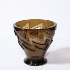  Daum Daum Nancy Art Deco Smoked Acid Etched Glass Vase with Zig Zag Motif Signed Daum Nancy - 3275859