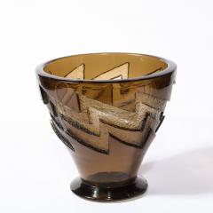  Daum Daum Nancy Art Deco Smoked Acid Etched Glass Vase with Zig Zag Motif Signed Daum Nancy - 3275942