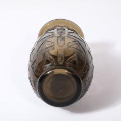  Daum Daum Nancy Art Deco signed Daum Acid Etched Smoked Glass Vase w Geometric Motif - 4792578