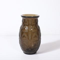  Daum Daum Nancy Art Deco signed Daum Acid Etched Smoked Glass Vase w Geometric Motif - 4792585