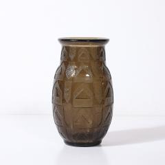  Daum Daum Nancy Art Deco signed Daum Acid Etched Smoked Glass Vase w Geometric Motif - 4792588