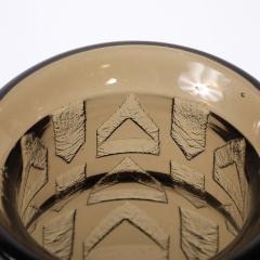  Daum Daum Nancy Art Deco signed Daum Acid Etched Smoked Glass Vase w Geometric Motif - 4792608