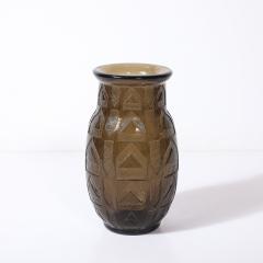  Daum Daum Nancy Art Deco signed Daum Acid Etched Smoked Glass Vase w Geometric Motif - 4792622
