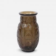  Daum Daum Nancy Art Deco signed Daum Acid Etched Smoked Glass Vase w Geometric Motif - 4792990