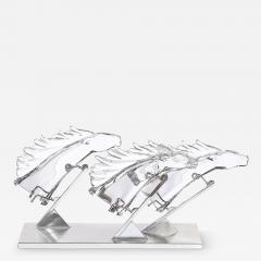  Daum Daum Nancy Mid Century 3 Horse Grand Prix Glass Sculpture on Aluminum Base 165 200 by Daum - 3755567