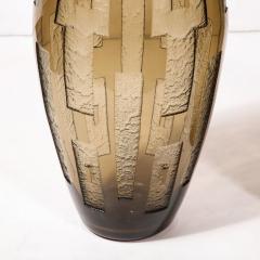  Daum Daum Nancy Pair of Art Deco Totem Form Vases in Acid Etched Smoked Geometric Glass by Daum - 3276270