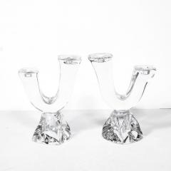  Daum Daum Nancy Pair of Mid Century Modernist Sculptural Crystal Candelabras signed Daum - 3276150