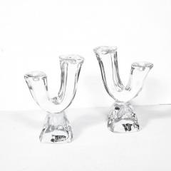  Daum Daum Nancy Pair of Mid Century Modernist Sculptural Crystal Candelabras signed Daum - 3276156