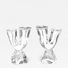  Daum Daum Nancy Pair of Mid Century Modernist Sculptural Crystal Candelabras signed Daum - 3281336