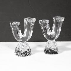  Daum Daum Nancy Pair of Mid Century Modernist Sculptural Crystal Candelabras signed Daum - 4162028