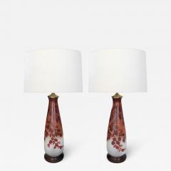  Daum Large pair of French Leune Daum enameled vases as lamps signed Leune - 2625233