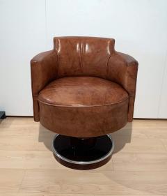  De Coene Fr res Art Deco Swivel Chair De Coene Freres Leather Rosewood France circa 1930 - 3927727