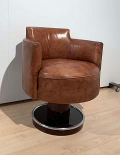  De Coene Fr res Art Deco Swivel Chair De Coene Freres Leather Rosewood France circa 1930 - 3927733