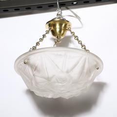  Degu Art Deco Frosted Glass Pendant Chandelier W Brass Fittings Signed Degu  - 3703230