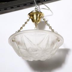  Degu Art Deco Frosted Glass Pendant Chandelier W Brass Fittings Signed Degu  - 3703232