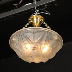  Degu Art Deco Frosted Glass Pendant Chandelier W Brass Fittings Signed Degu  - 3703291