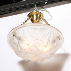  Degu Art Deco Frosted Glass Pendant Chandelier W Brass Fittings Signed Degu  - 3703302