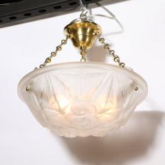  Degu Art Deco Frosted Glass Pendant Chandelier W Brass Fittings Signed Degu  - 3703312