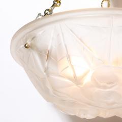  Degu Art Deco Frosted Glass Pendant Chandelier W Brass Fittings Signed Degu  - 3703339