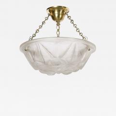  Degu Art Deco Frosted Glass Pendant Chandelier W Brass Fittings Signed Degu  - 3706523