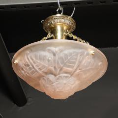  Degu Art Deco Frosted Rose Glass Pendant Chandelier Signed Degu  - 3703246