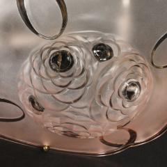  Degu Art Deco Frosted Rose Stylized Cubist Floral Motif Chandelier Signed Degue - 3599916